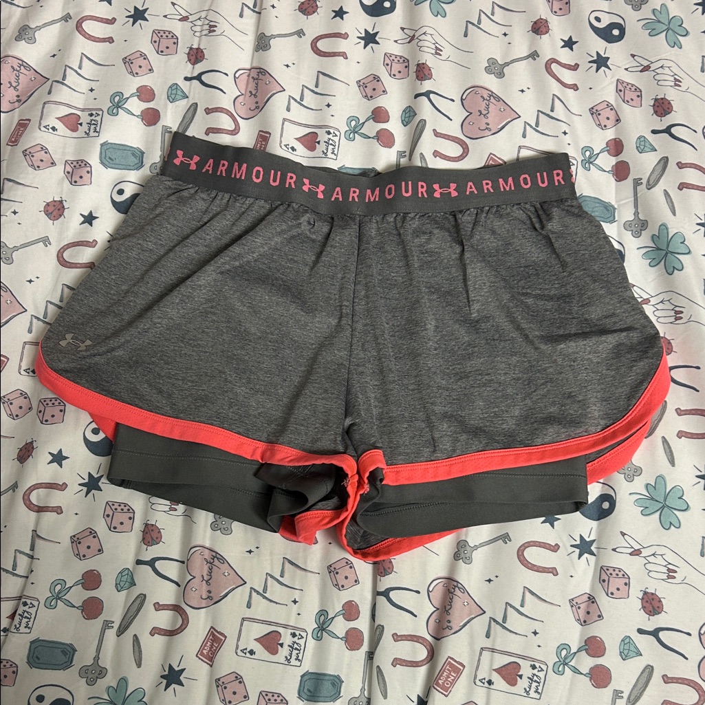 Under Armour Women's Charcoal And Coral Athletic Shorts